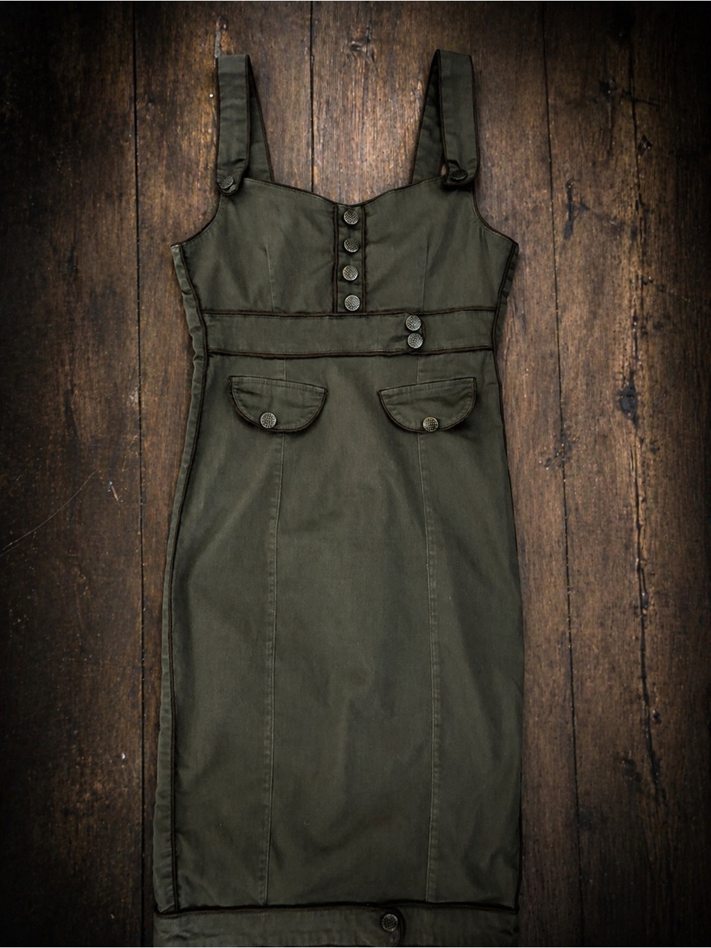 Living Dead Souls Olive Green Button Front Dress M Gothic Alt